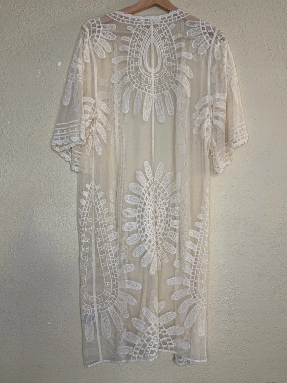 Rebellion | Lace Kimono Cover Up Boho Ivory Cream Embroidered - Size M